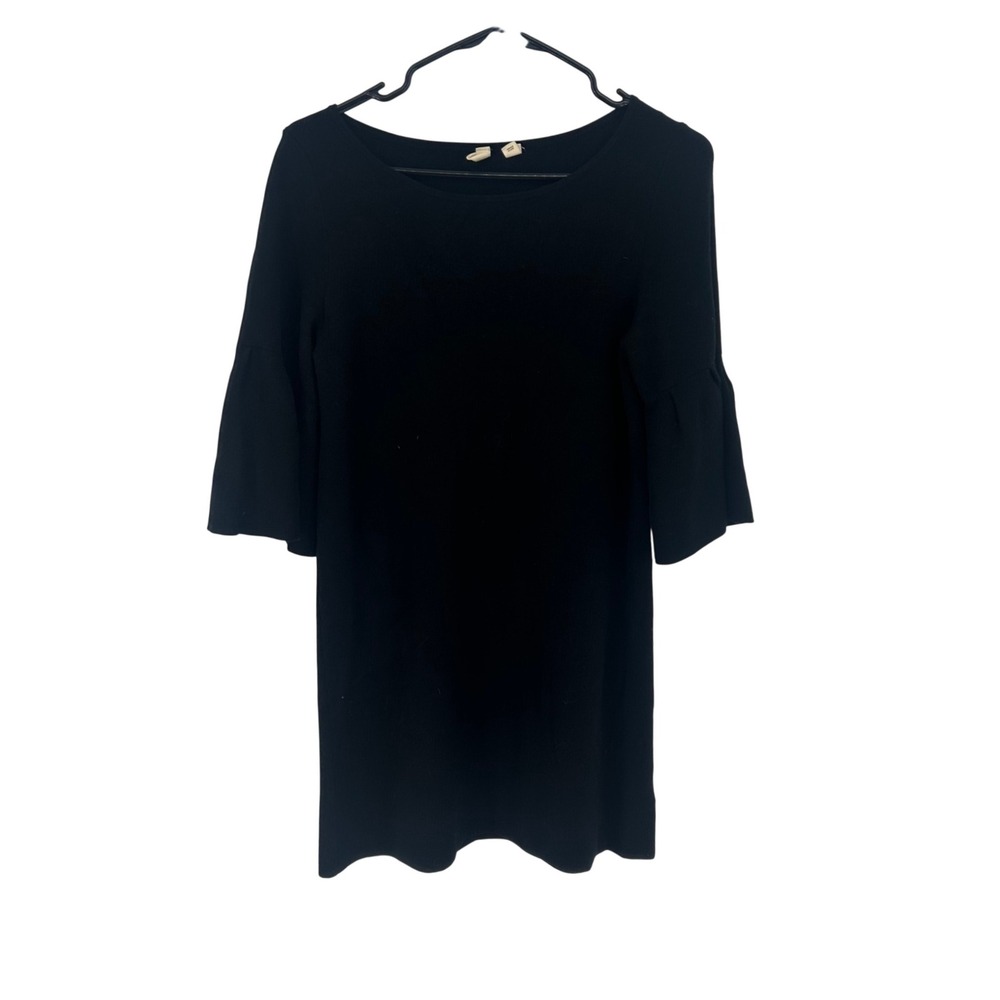 Moth Anthropologie Womens Black Knit Chester Bell Sleeve Shift Dress Small